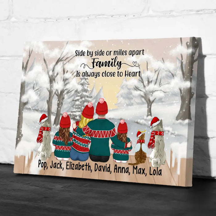 Personalized Canvas, Family Sitting Together In Winter, Christmas Gift For Whole Family