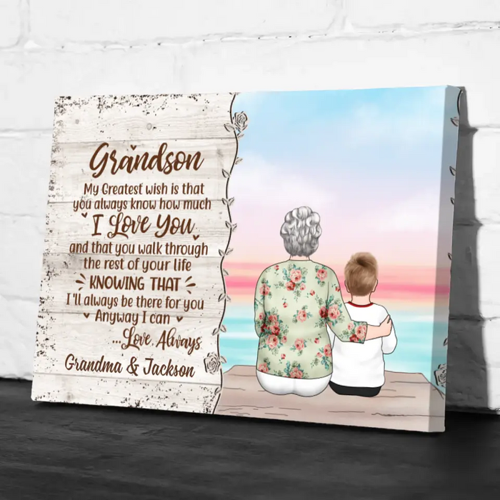 Personalized Canvas, To My Grandson, Grandma And Grandson Sitting, Christmas Gift For Grandson