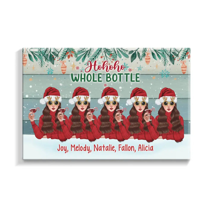 Up To 5 Girls Running On Wine And Christmas Cheer - Personalized Canvas For Friends, Christmas