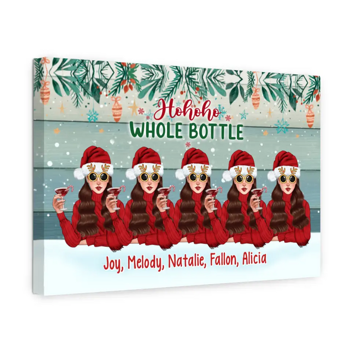 Up To 5 Girls Running On Wine And Christmas Cheer - Personalized Canvas For Friends, Christmas