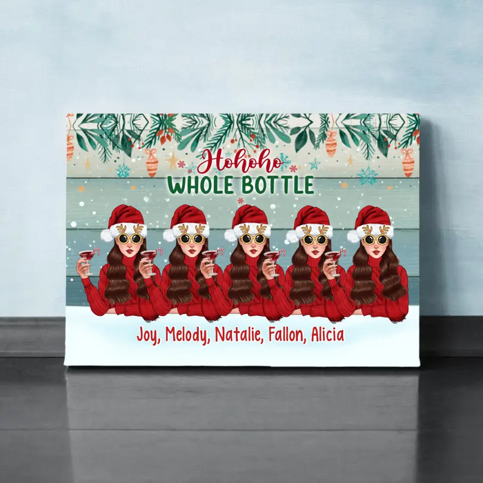 Up To 5 Girls Running On Wine And Christmas Cheer - Personalized Canvas For Friends, Christmas