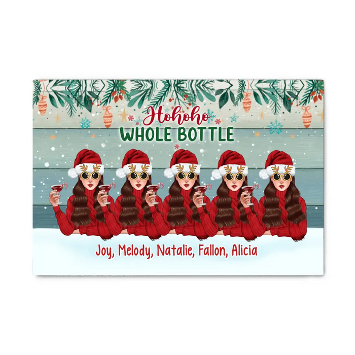 Up To 5 Girls Running On Wine And Christmas Cheer - Personalized Canvas For Friends, Christmas