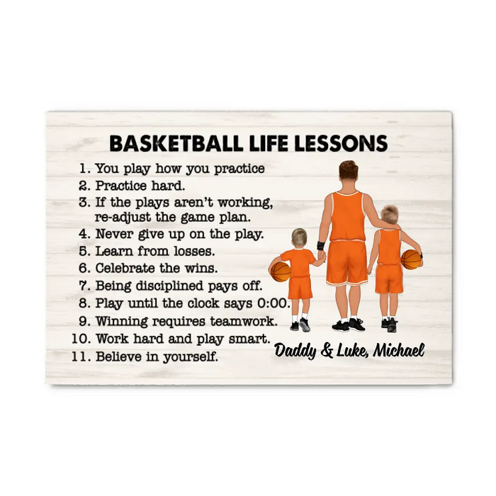 Dad and Son Basketball Life Lessons - Personalized Gifts Custom Canvas Basketball for Dad, for Kid, Basketball Lovers