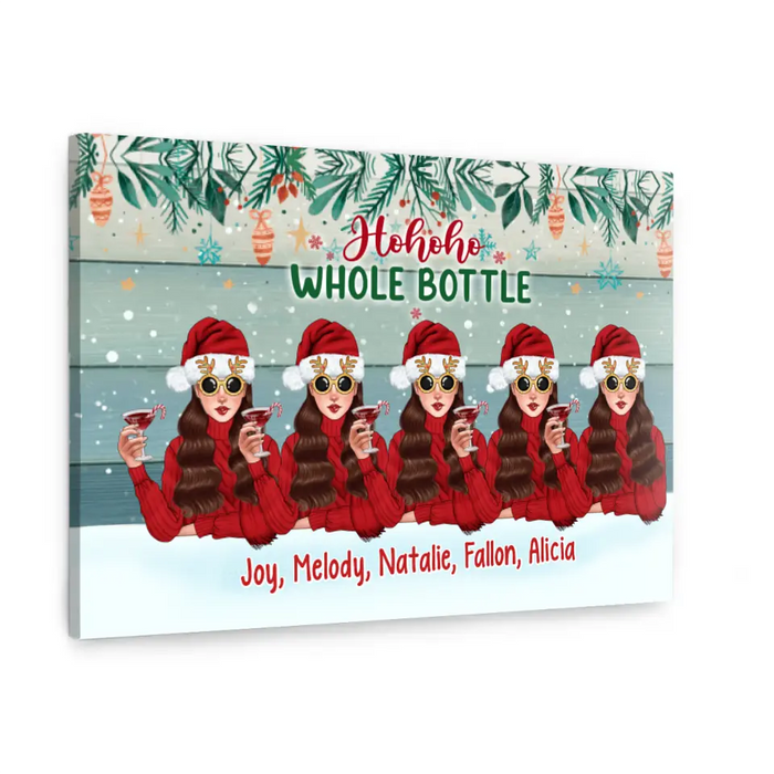 Up To 5 Girls Running On Wine And Christmas Cheer - Personalized Canvas For Friends, Christmas