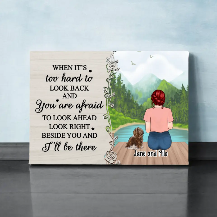 Personalized Canvas, Woman Sitting With Dogs, Cats, Gift For Dog, Cat Lover