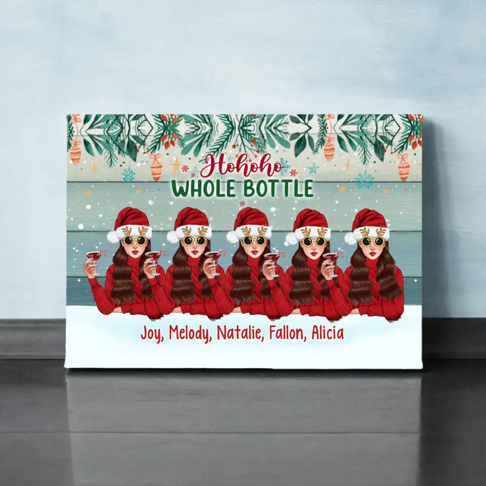 Up To 5 Girls Running On Wine And Christmas Cheer - Personalized Canvas For Friends, Christmas