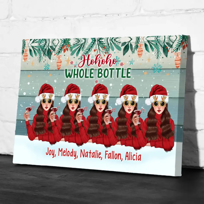 Up To 5 Girls Running On Wine And Christmas Cheer - Personalized Canvas For Friends, Christmas