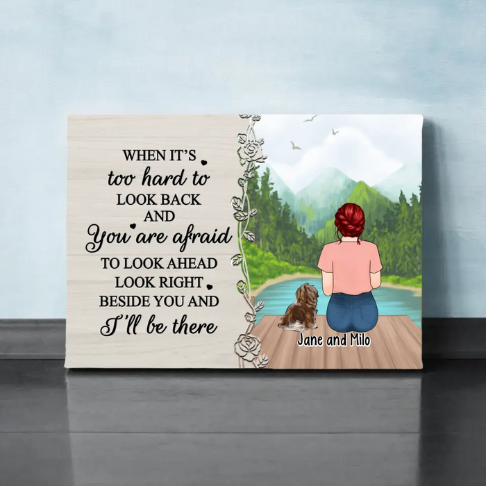 Personalized Canvas, Woman Sitting With Dogs, Cats, Gift For Dog, Cat Lover