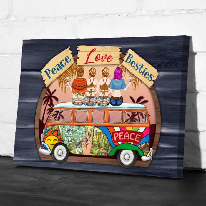 Personalized Canvas, Hippie Girls On Bus, Gift for Hippie Lovers