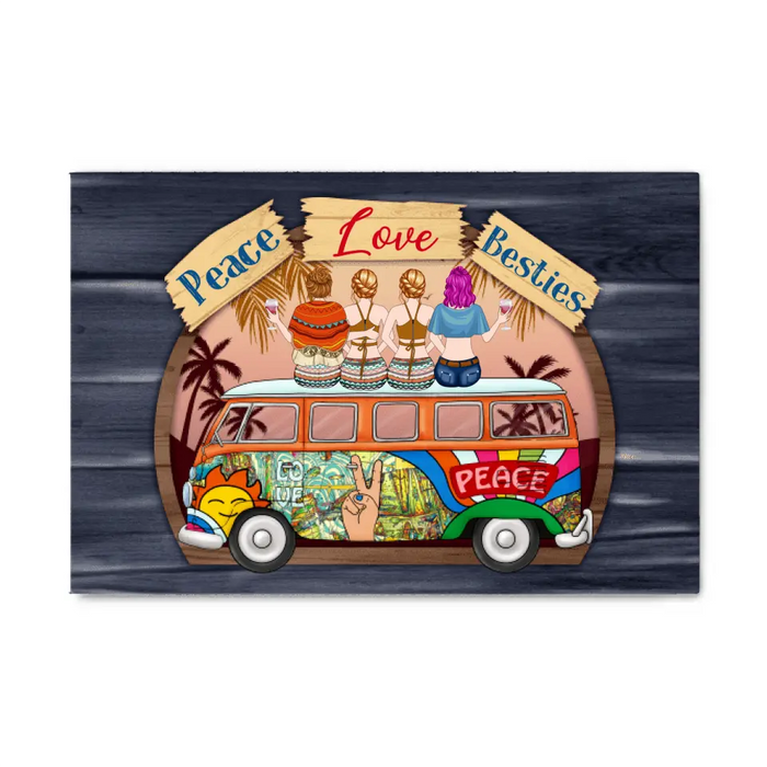 Personalized Canvas, Hippie Girls On Bus, Gift for Hippie Lovers