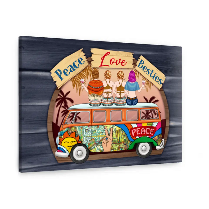 Personalized Canvas, Hippie Girls On Bus, Gift for Hippie Lovers