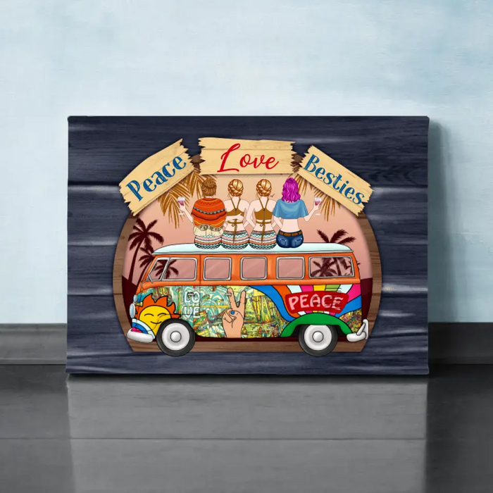 Personalized Canvas, Hippie Girls On Bus, Gift for Hippie Lovers