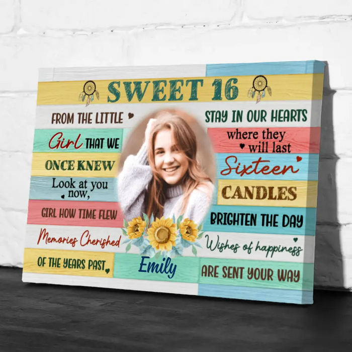 Sweet 16 Happy Birthday - Personalized Canvas For Daughter, For Sister, Niece, 16th Birthday