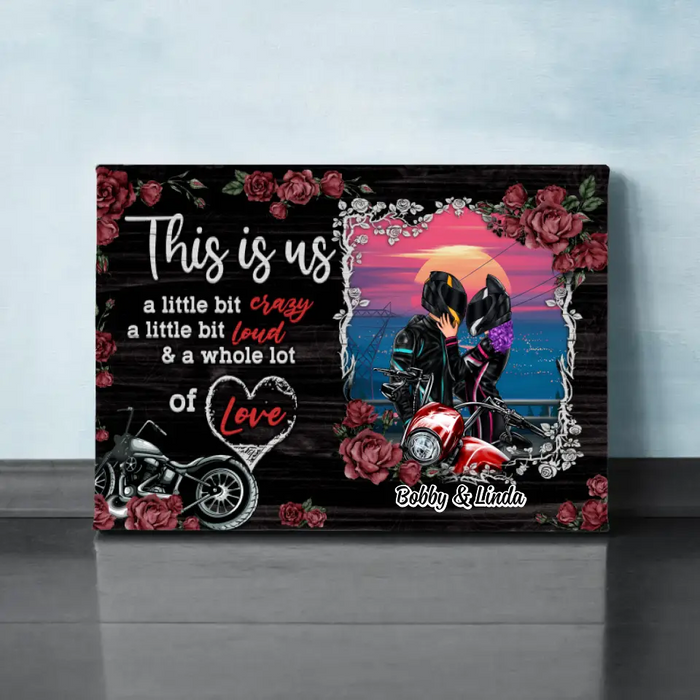 Biker Couple This Is Us - Personalized Canvas For Couples, Him, Her, Motorcycle Lovers