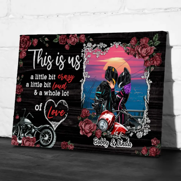 Biker Couple This Is Us - Personalized Canvas For Couples, Him, Her, Motorcycle Lovers