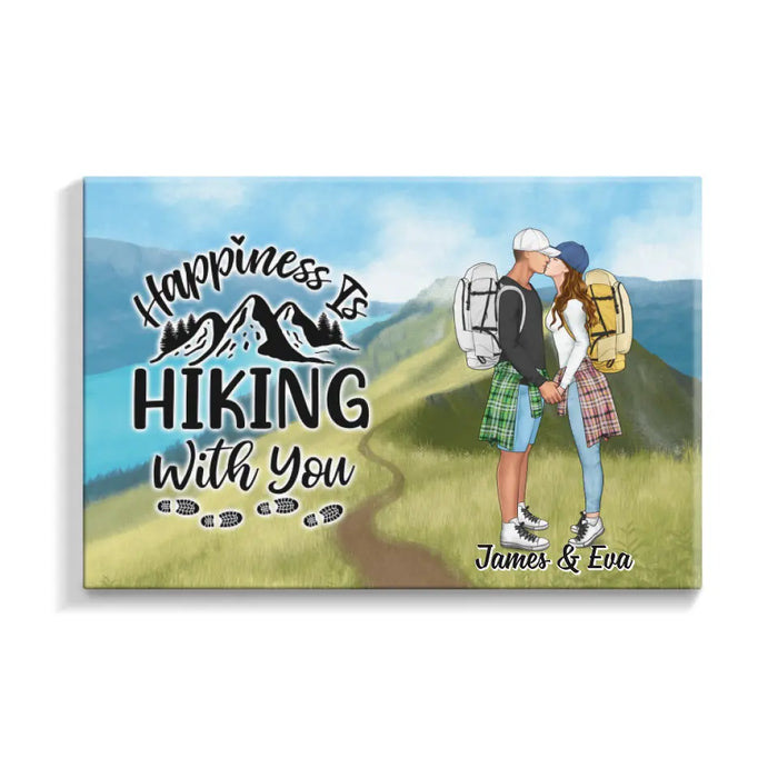 Kissing Hiking Couple - Personalized Canvas For Her, Him