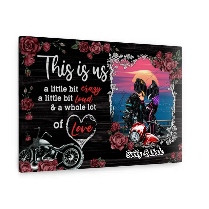 Biker Couple This Is Us - Personalized Canvas For Couples, Him, Her, Motorcycle Lovers