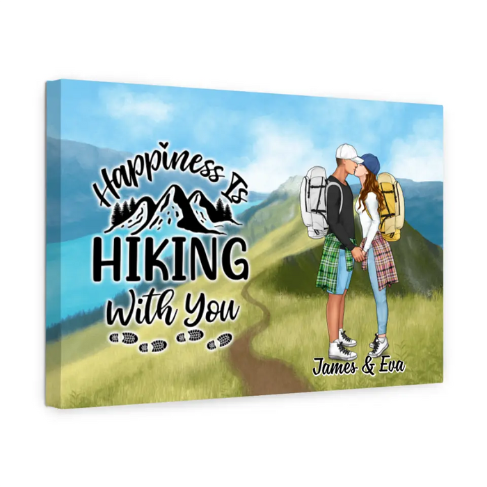 Kissing Hiking Couple - Personalized Canvas For Her, Him