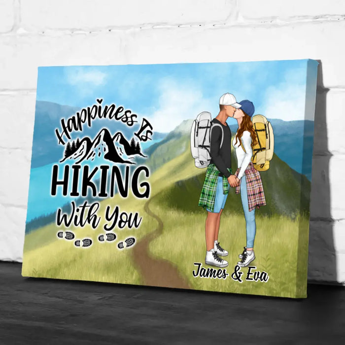 Kissing Hiking Couple - Personalized Canvas For Her, Him