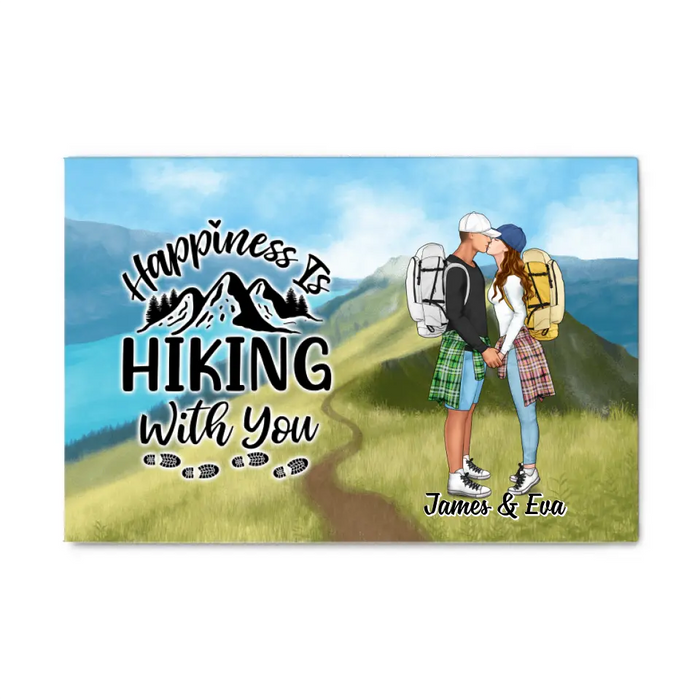 Kissing Hiking Couple - Personalized Canvas For Her, Him