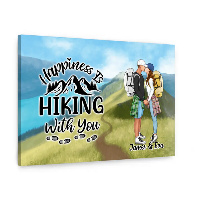 Kissing Hiking Couple - Personalized Canvas For Her, Him