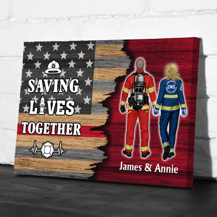 Saving Lives Couples Friends - Personalized Canvas Firefighter, EMS, Nurse, Police Officer, Military