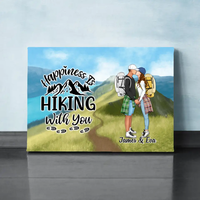 Kissing Hiking Couple - Personalized Canvas For Her, Him