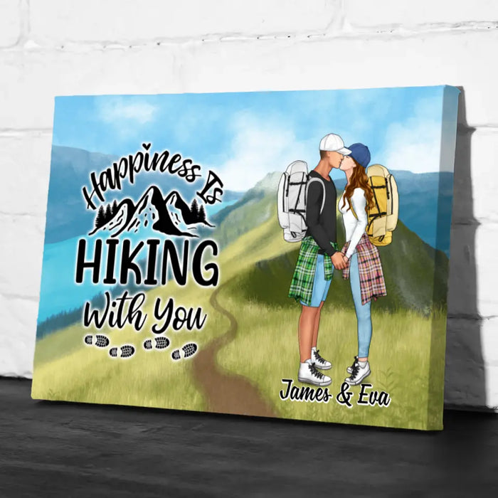 Kissing Hiking Couple - Personalized Canvas For Her, Him