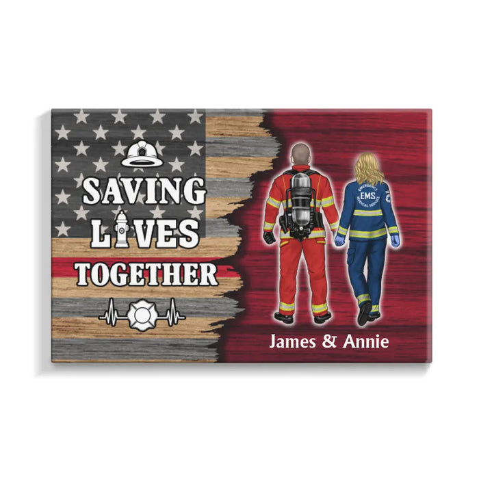 Saving Lives Couples Friends - Personalized Canvas Firefighter, EMS, Nurse, Police Officer, Military