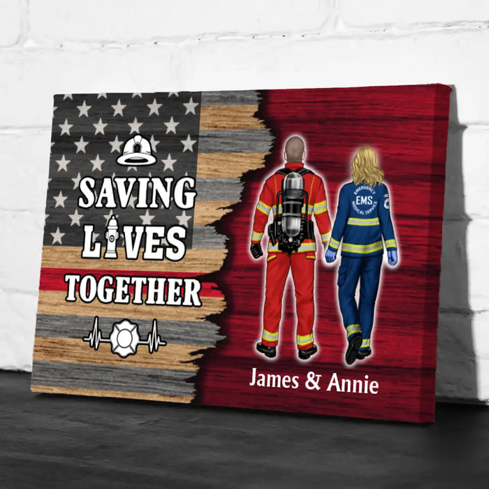 Saving Lives Couples Friends - Personalized Canvas Firefighter, EMS, Nurse, Police Officer, Military