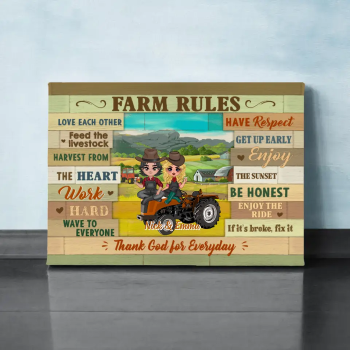 Farm Rules - Personalized Canvas For Couples, Him, Her, Friends, Farmer