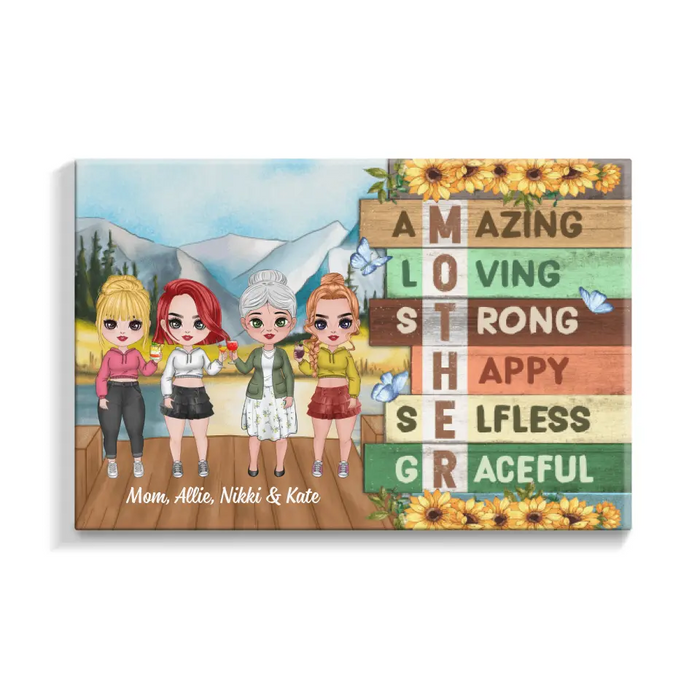 Up To 3 Daughters Mom Amazing Loving - Personalized Canvas For Her, Mom, Daughter, Mother's Day