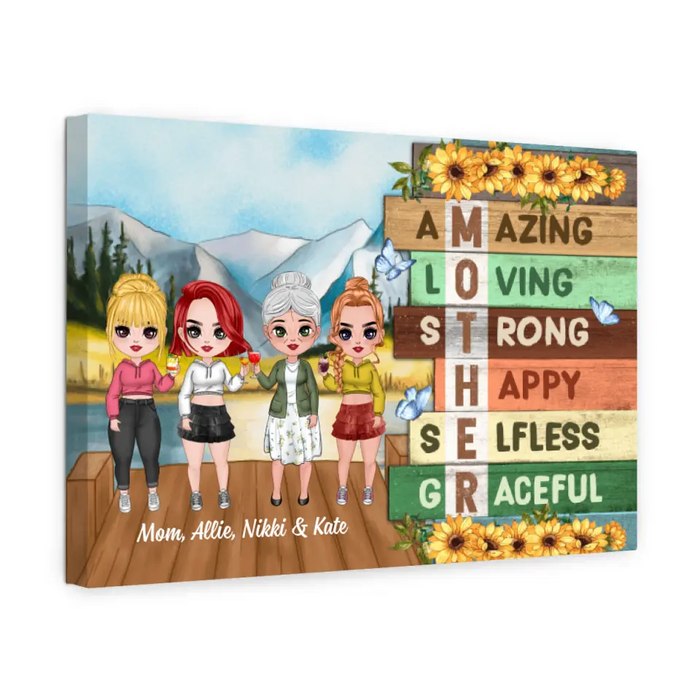 Up To 3 Daughters Mom Amazing Loving - Personalized Canvas For Her, Mom, Daughter, Mother's Day