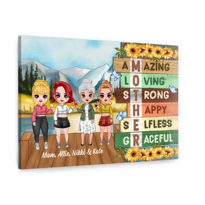 Up To 3 Daughters Mom Amazing Loving - Personalized Canvas For Her, Mom, Daughter, Mother's Day