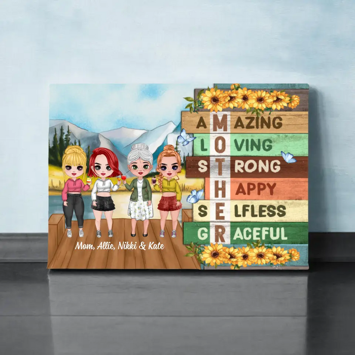 Up To 3 Daughters Mom Amazing Loving - Personalized Canvas For Her, Mom, Daughter, Mother's Day