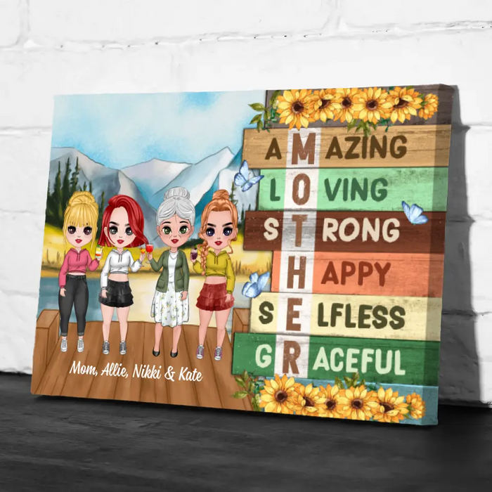 Up To 3 Daughters Mom Amazing Loving - Personalized Canvas For Her, Mom, Daughter, Mother's Day