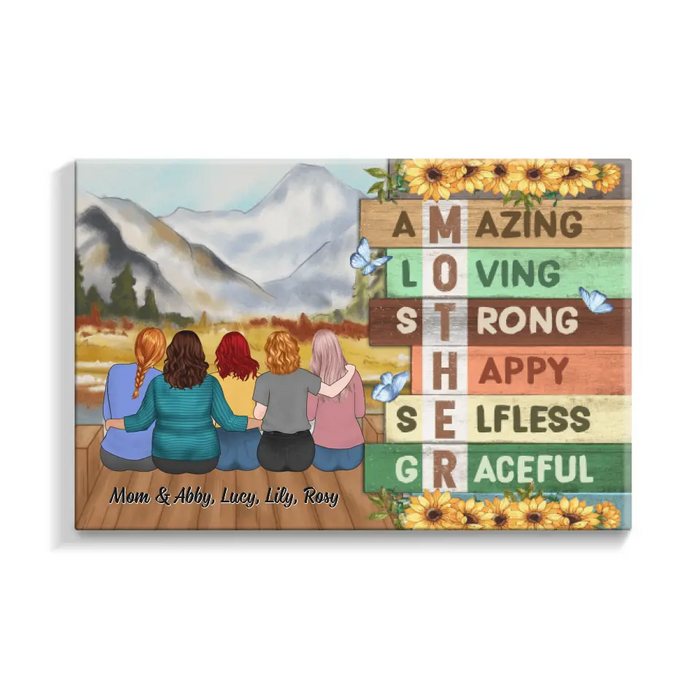 Up To 4 Daughters Mother Amazing Loving - Personalized Canvas For Her, Mom, Daughter, Mother's Day