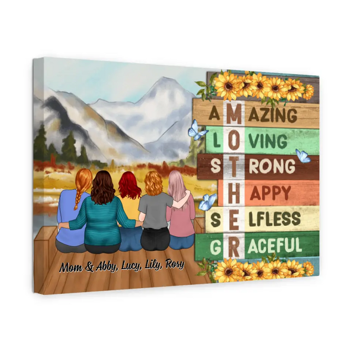 Up To 4 Daughters Mother Amazing Loving - Personalized Canvas For Her, Mom, Daughter, Mother's Day