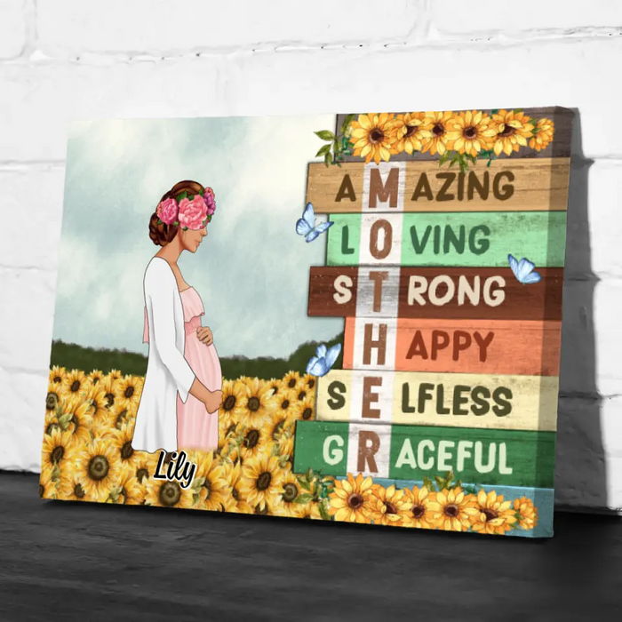 Mother Amazing Loving - Personalized Canvas For Her, Mom To Be, Mother's Day