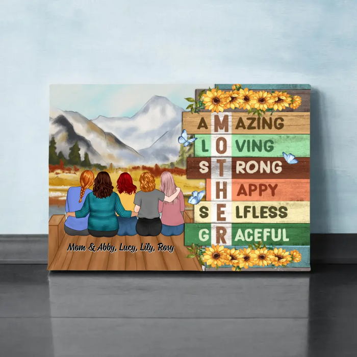 Up To 4 Daughters Mother Amazing Loving - Personalized Canvas For Her, Mom, Daughter, Mother's Day