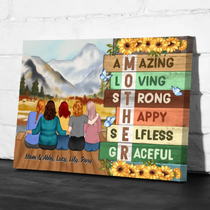 Up To 4 Daughters Mother Amazing Loving - Personalized Canvas For Her, Mom, Daughter, Mother's Day