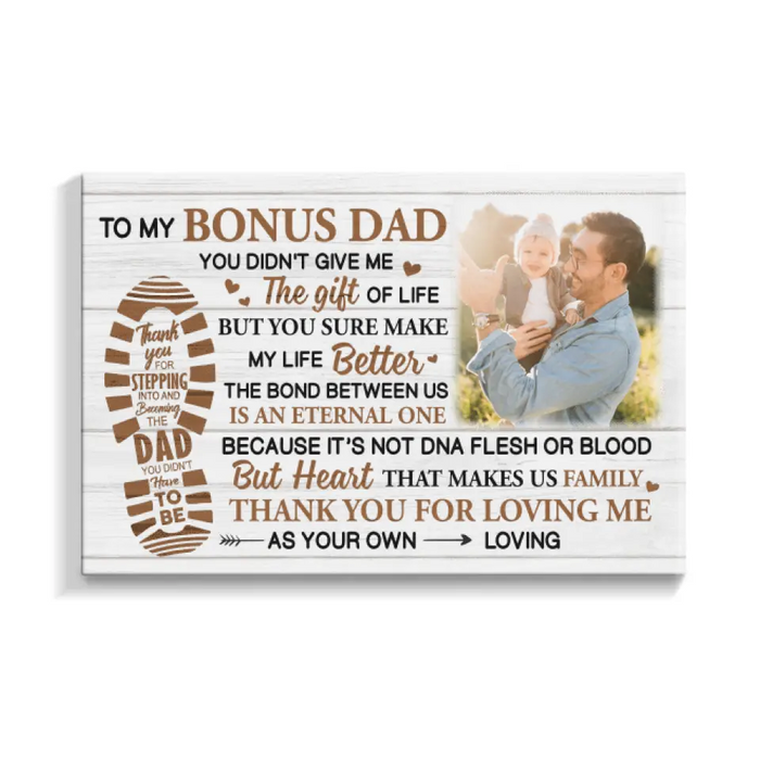 To My Bonus Dad - Personalized Photo Upload Gifts Custom Canvas for Dad