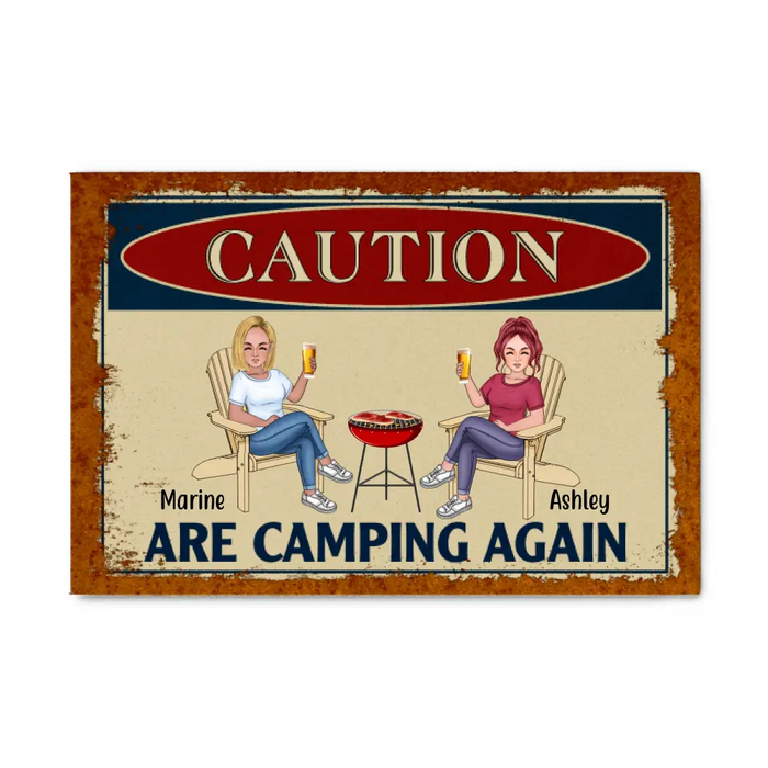 Caution Are Camping Again - Personalized Canvas For Friends, Sister