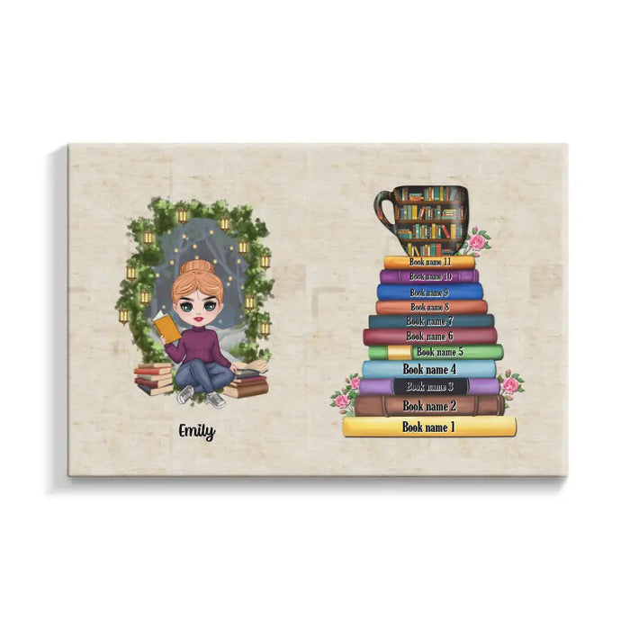 Girl Reading Book Custom Book Titles - Personalized Gifts Custom Reading Canvas For Her, Book Lovers