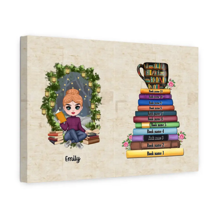 Girl Reading Book Custom Book Titles - Personalized Gifts Custom Reading Canvas For Her, Book Lovers