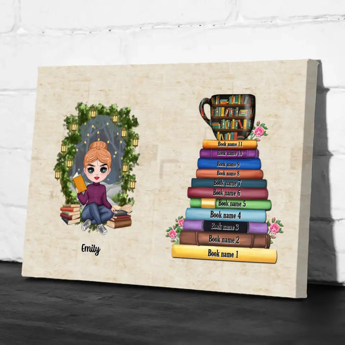 Girl Reading Book Custom Book Titles - Personalized Gifts Custom Reading Canvas For Her, Book Lovers