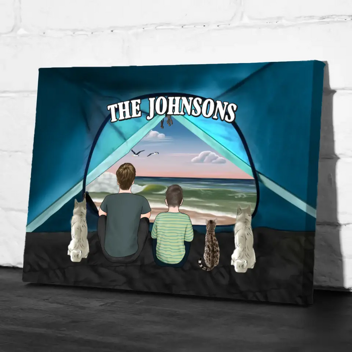 Custom Camping Tent View Two People and Pet - Personalized Gifts Camping Canvas for Family for Couples, Camping Lovers, Dog Cat Lovers