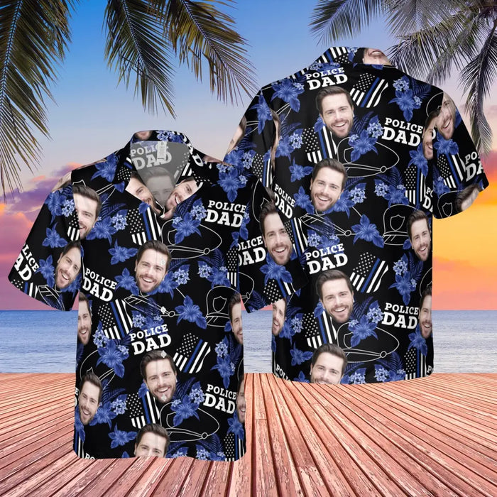 Personalized Police Dad Hawaiian Shirt, Custom Face Hawaiian Shirt for Men, Gift for Dad, Police Officer