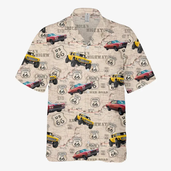 Personalized Photo Upload Route 66 Hawaiian Shirt, Custom Vehicle Photo Men's Hawaiian Shirt