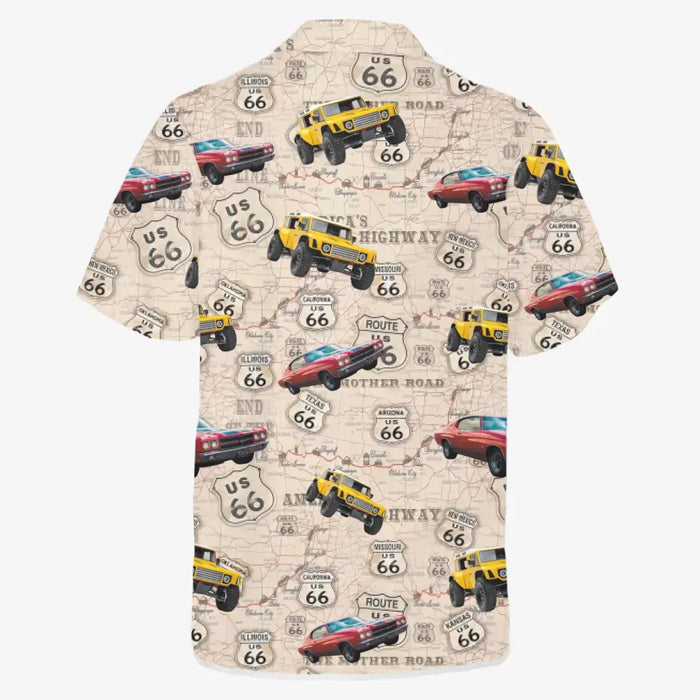 Personalized Photo Upload Route 66 Hawaiian Shirt, Custom Vehicle Photo Men's Hawaiian Shirt